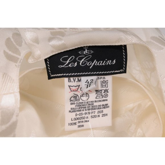 Les Copains Womens Blouse Size 42 Off White Silk Star Rope Padded Shoulder Top - Picture 8 of 10